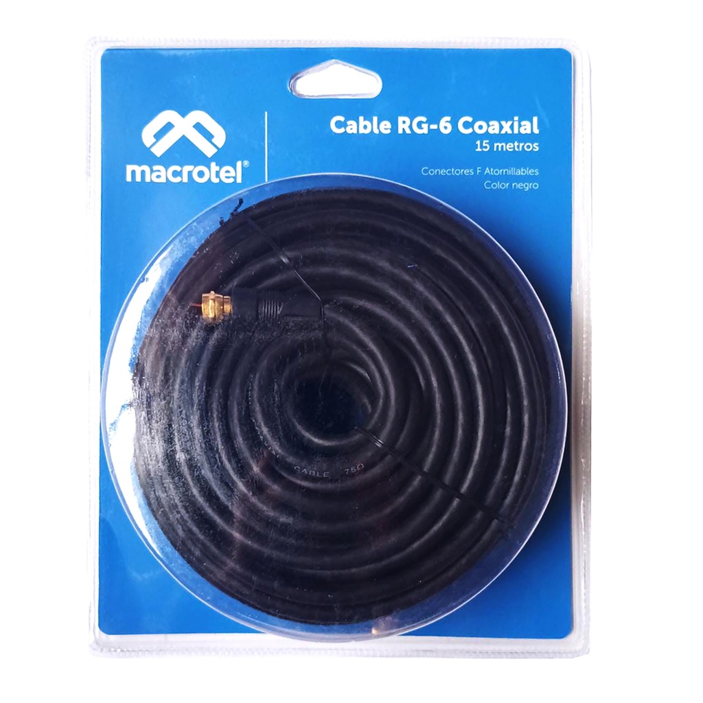 CABLE COAXIAL CON TERMINAL "F". 15 METROS NEGRO.