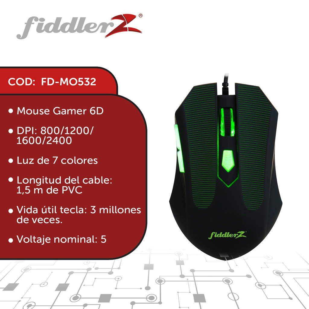 MOUSE PARA GAMING 6D RBG LIGHTING FIDDLER