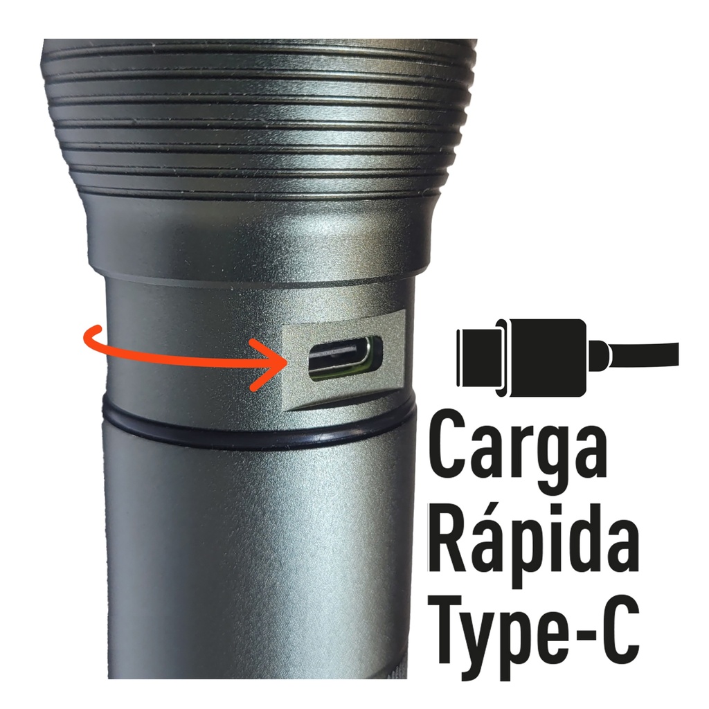 LINTERNA LED RECARGABLE USB TIPOC 1000LM